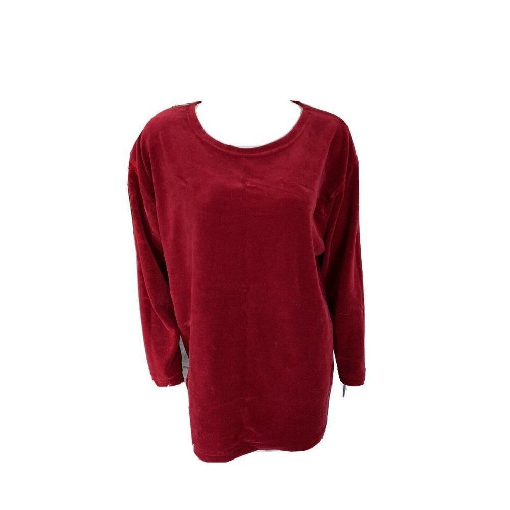 JL Plum Red Cherry Velvet Scoop Neck Stretch Blouse Top Large